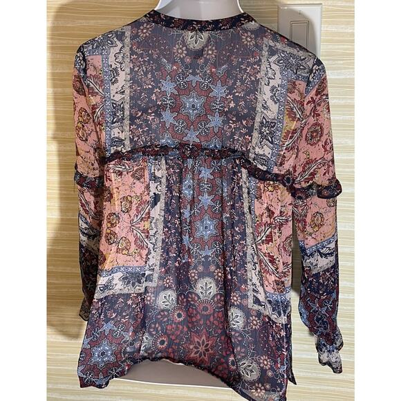 Knox Rose Women's Patchwork Peasant Key hole Blouse M 0638 - Picture 5 of 6